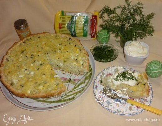 Пирог с рисом, зеленым луком и яйцом