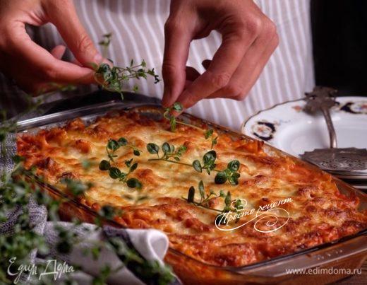 Запеканка с макаронами, ветчиной и цукини